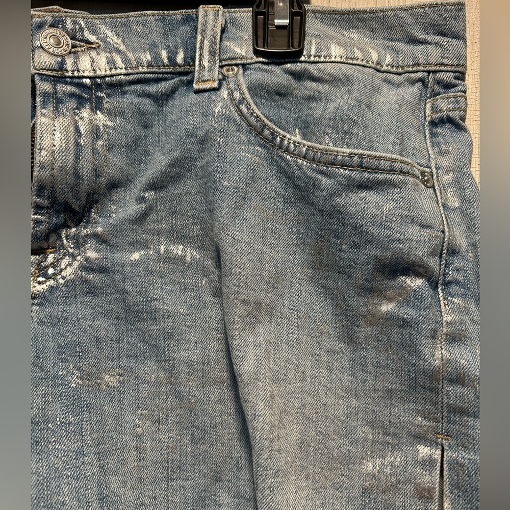 7 for all Mankind Metallic Silver Mid Rise Jean Shorts Size 32 - Picture 6 of 8